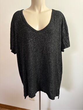 Abound Black Heather V-Neck Short Sleeve Tunic Tee Size XXL